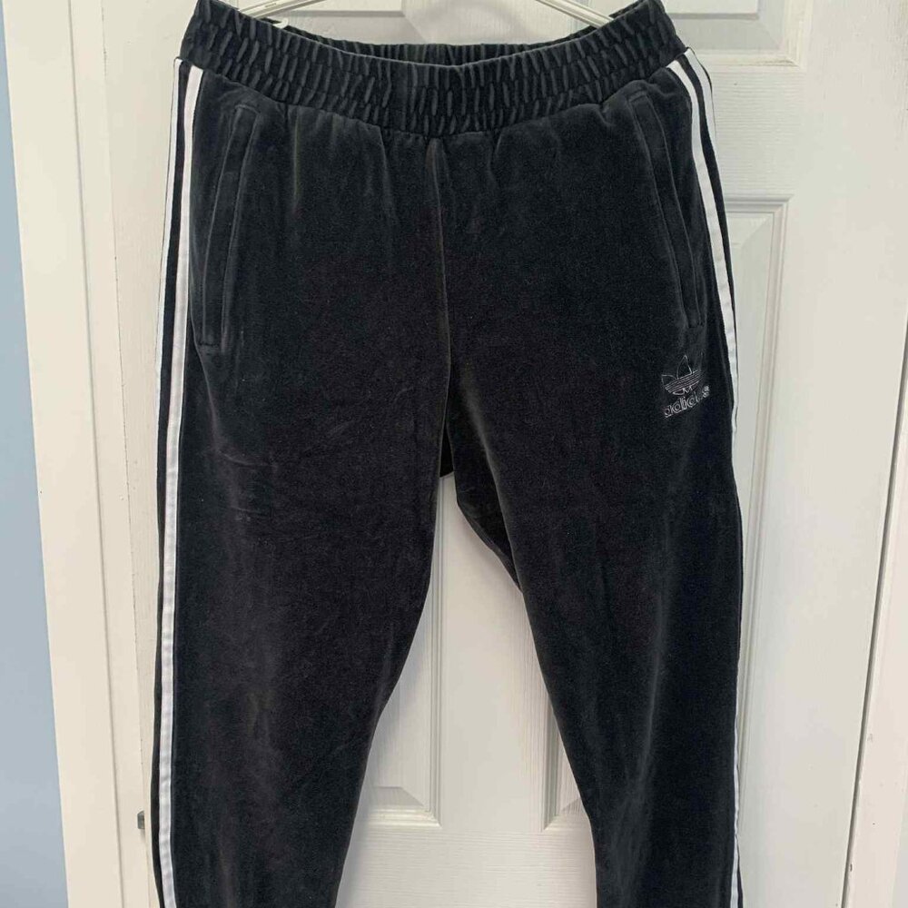 Adidas Velvet Tracksuit Pants - Black/White - Size.M